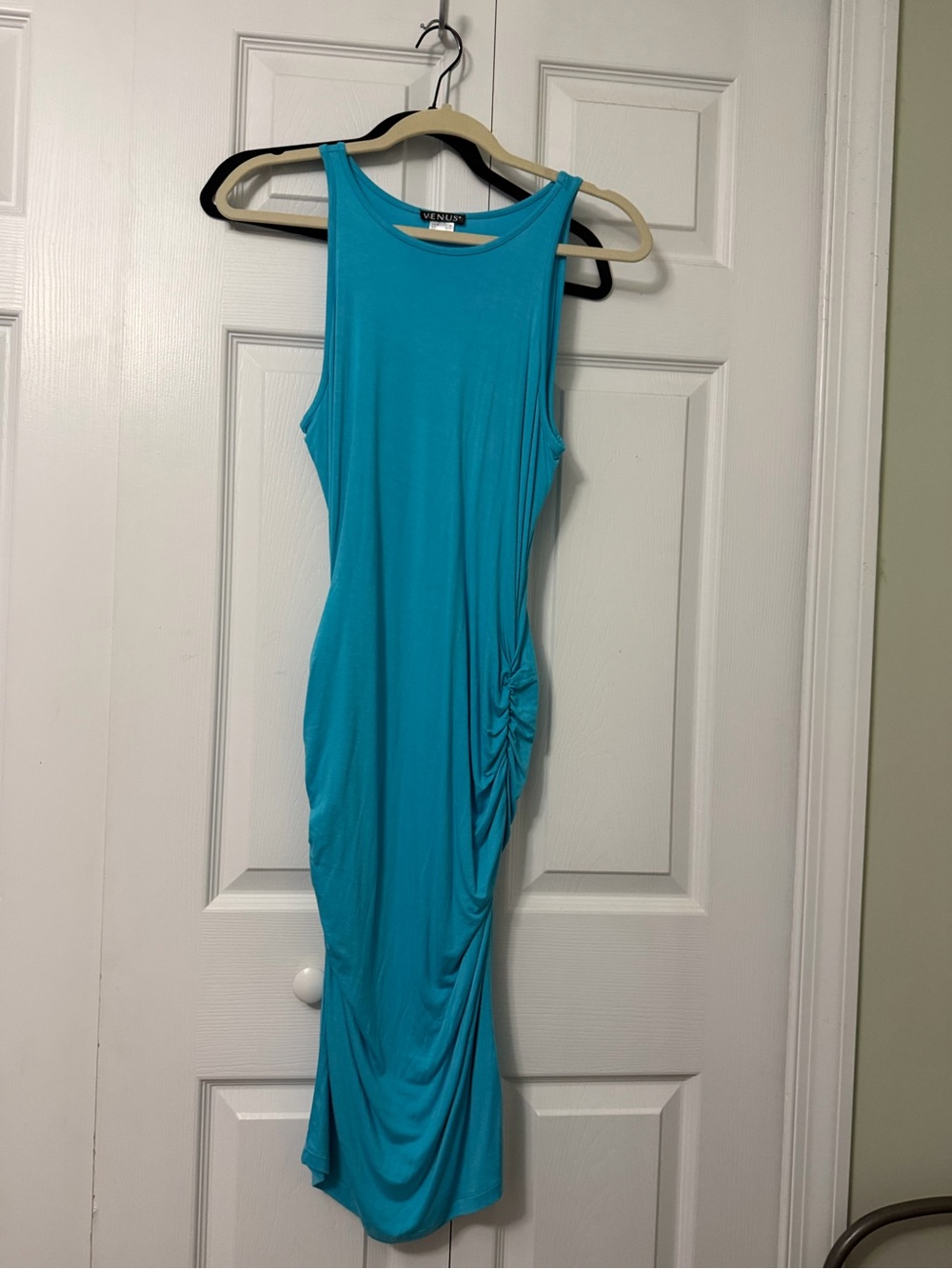 VENUS Turquoise Ruched-Detail Maxi Tank Dress